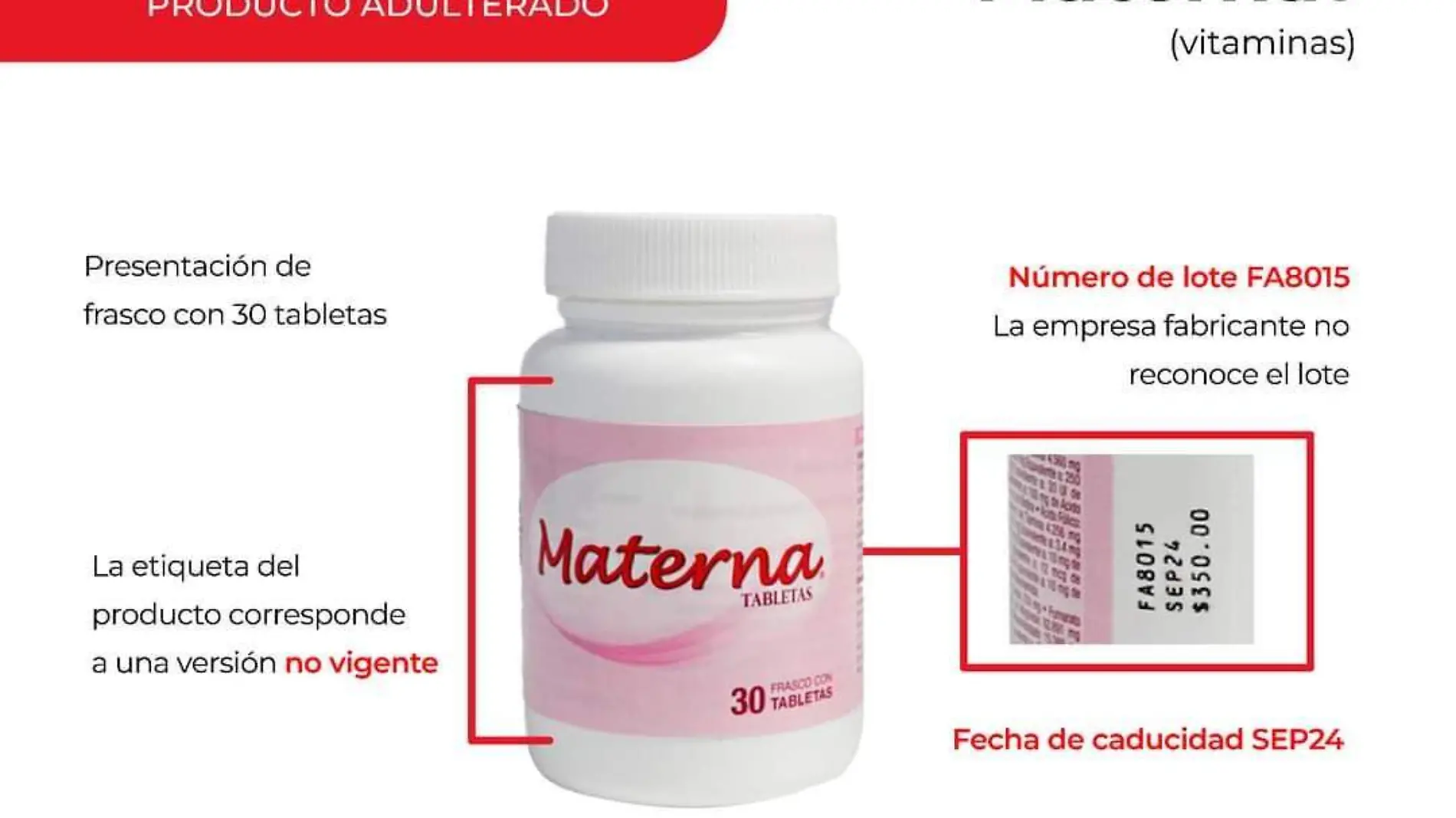 Alerta la Cofepris por adulteración de vitaminas Materna 